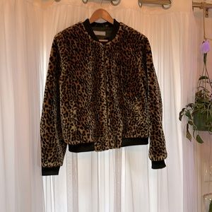 Faux Fur Bomber Jacket Leopard Print